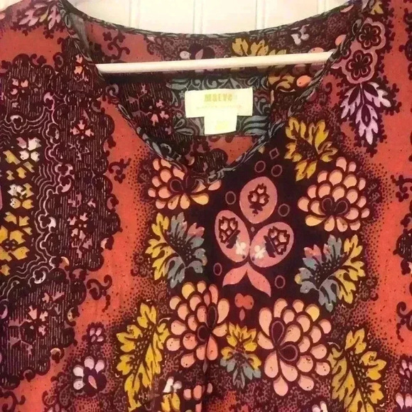 Anthropologie Maeve Blouse XS Multicolor Floral Boho 3/4 Smocked Sleeve - Picture 2 of 3